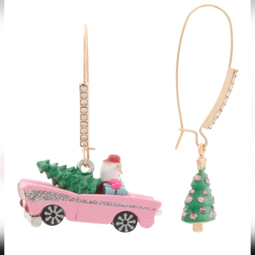 Betsey Johnson Santa Classic Car &Christmas Tree Mismatched Earrings Nwt